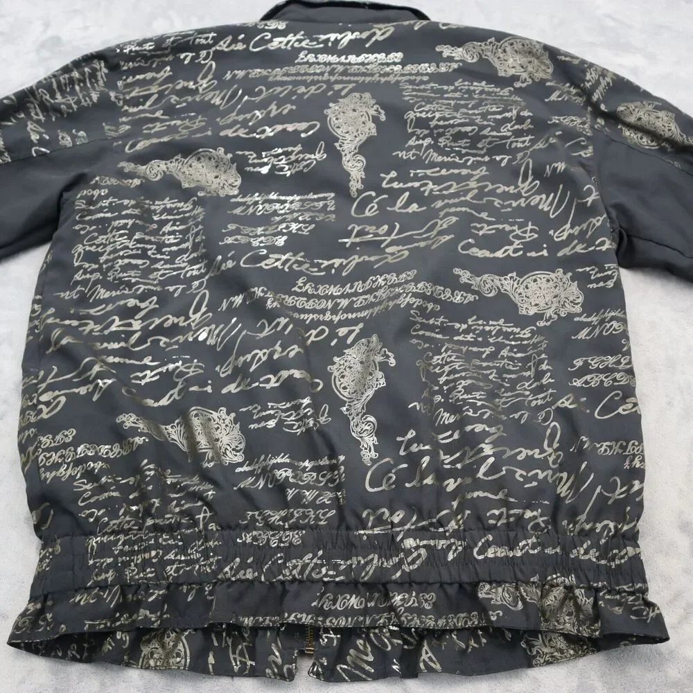 ABVIEN Jacket Mens M Black Gold French Writing Full Zip Bomber Style Casual Wear